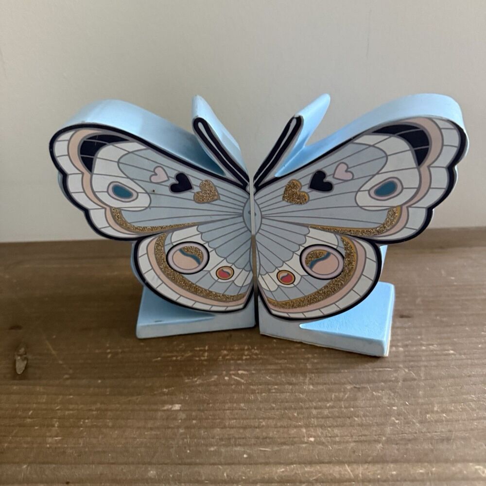 Wooden Butterfly Bookends Book Ends Heavy Duty